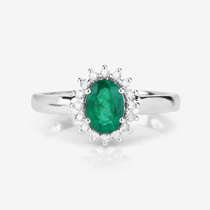 0.86 Carat Genuine Zambian Emerald and White Diamond 14K White Gold Ring by Bids.com