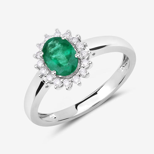 0.86 Carat Genuine Zambian Emerald and White Diamond 14K White Gold Ring by Bids.com