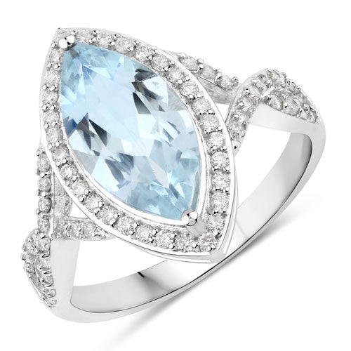 2.24 Carat Genuine Aquamarine and White Diamond 14K White Gold Ring by Bids.com