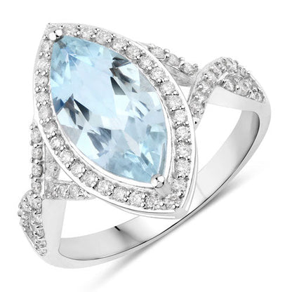 2.24 Carat Genuine Aquamarine and White Diamond 14K White Gold Ring by Bids.com