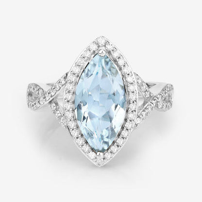 2.24 Carat Genuine Aquamarine and White Diamond 14K White Gold Ring by Bids.com