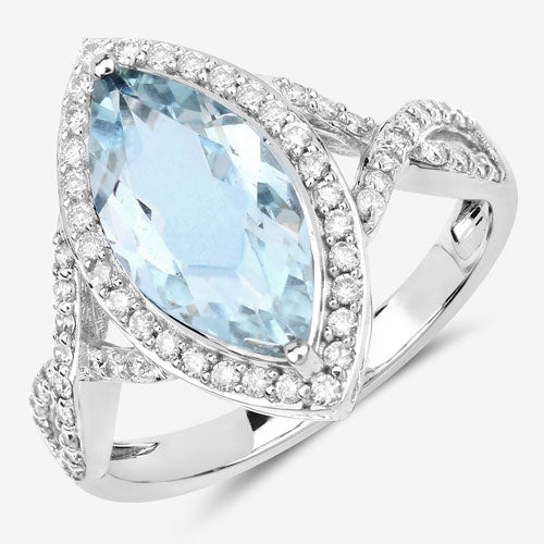 2.24 Carat Genuine Aquamarine and White Diamond 14K White Gold Ring by Bids.com