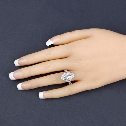 2.24 Carat Genuine Aquamarine and White Diamond 14K White Gold Ring by Bids.com