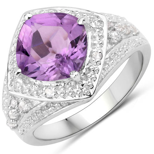 2.82 Carat Genuine Amethyst and White Topaz .925 Sterling Silver Ring by Bids.com