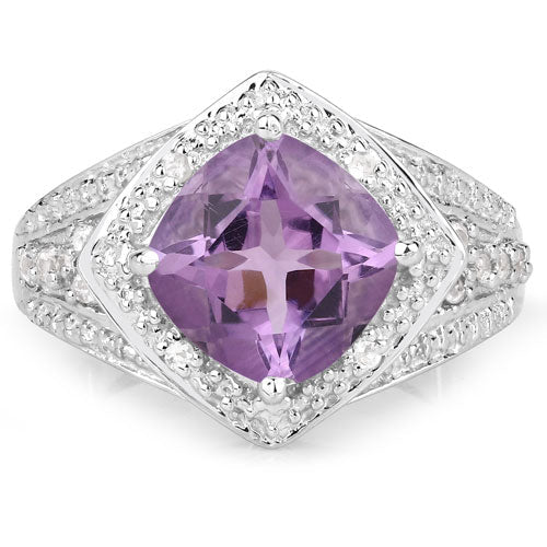 2.82 Carat Genuine Amethyst and White Topaz .925 Sterling Silver Ring by Bids.com