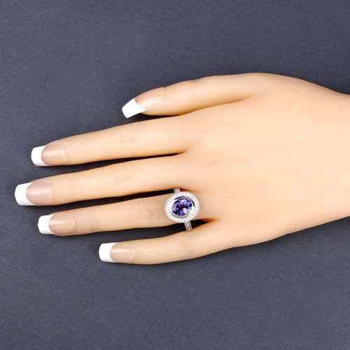 2.94 Carat Genuine Tanzanite and White Diamond 14K White Gold Ring by Bids.com