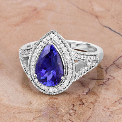 2.60 Carat Genuine Tanzanite and White Diamond 14K White Gold Ring by Bids.com