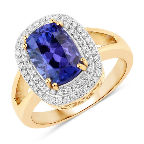 3.33 Carat Genuine Tanzanite and White Diamond 14K Yellow Gold Ring by Bids.com
