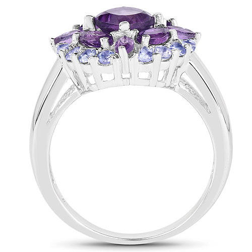 2.19 Carat Genuine Amethyst and Tanzanite .925 Sterling Silver Ring by Bids.com