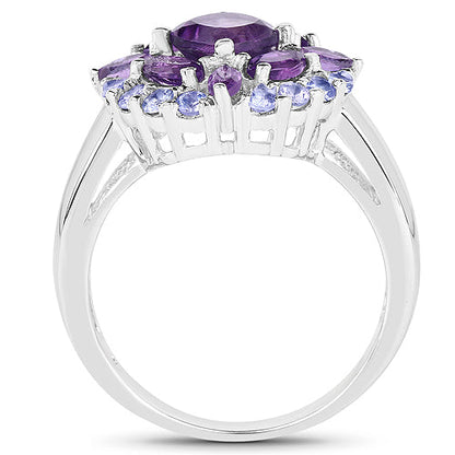 2.19 Carat Genuine Amethyst and Tanzanite .925 Sterling Silver Ring by Bids.com