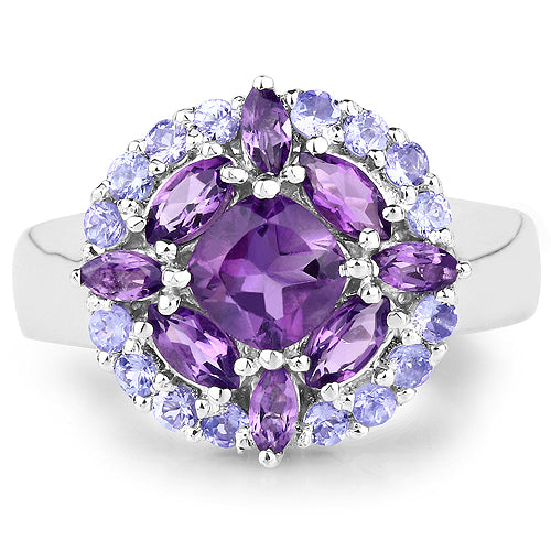 2.19 Carat Genuine Amethyst and Tanzanite .925 Sterling Silver Ring by Bids.com