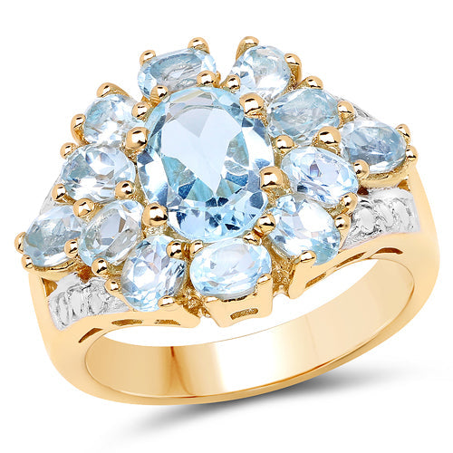 14K Yellow Gold Plated 4.28 Carat Genuine Blue Topaz .925 Sterling Silver Ring by Bids.com