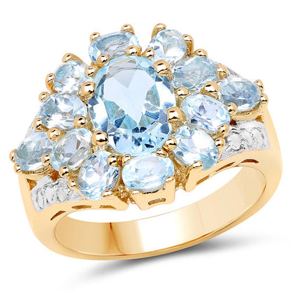 14K Yellow Gold Plated 4.28 Carat Genuine Blue Topaz .925 Sterling Silver Ring by Bids.com