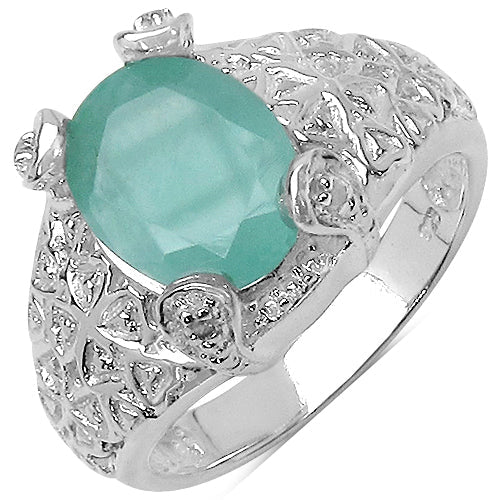2.52 Carat Genuine Emerald &amp; White Topaz .925 Sterling Silver Ring by Bids.com