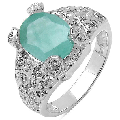 2.52 Carat Genuine Emerald &amp; White Topaz .925 Sterling Silver Ring by Bids.com