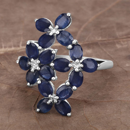 3.40 Carat Genuine Blue Sapphire .925 Sterling Silver Ring by Bids.com