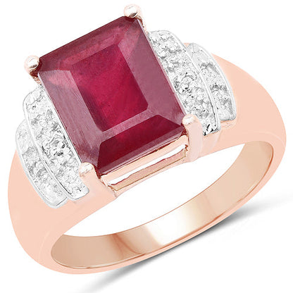 14K Rose Gold Plated 4.26 Carat Genuine Glass Filled Ruby and White Topaz .925 Sterling Silver Ring by Bids.com
