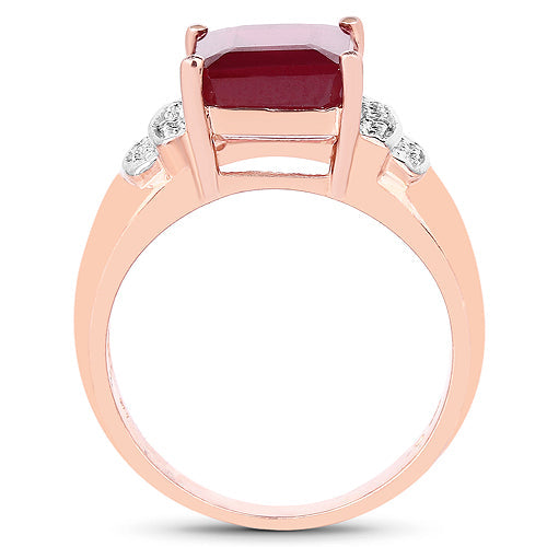 14K Rose Gold Plated 4.26 Carat Genuine Glass Filled Ruby and White Topaz .925 Sterling Silver Ring by Bids.com