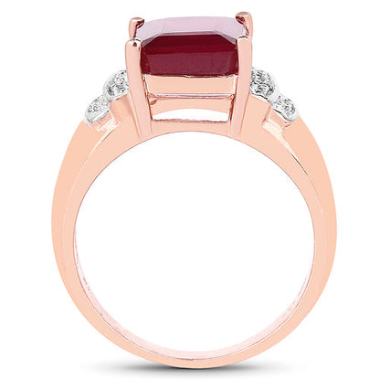 14K Rose Gold Plated 4.26 Carat Genuine Glass Filled Ruby and White Topaz .925 Sterling Silver Ring by Bids.com