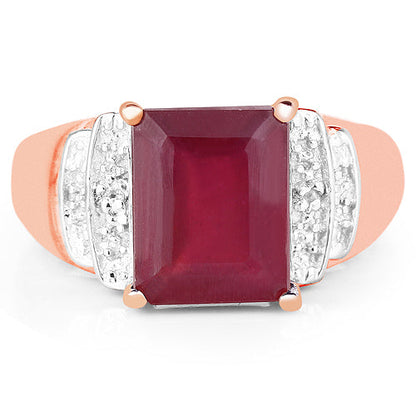 14K Rose Gold Plated 4.26 Carat Genuine Glass Filled Ruby and White Topaz .925 Sterling Silver Ring by Bids.com
