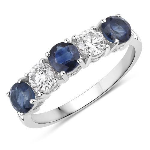 1.31 Carat Genuine Blue Sapphire and Lab Grown Diamond 14K White Gold Ring  DestGlow