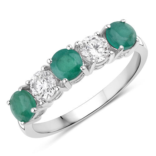 1.19 Carat Genuine Emerald and Lab Grown Diamond 14K White Gold Ring by Bids.com