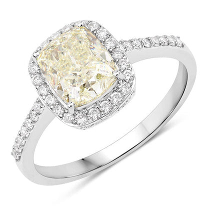 IGI Certified 2.05 Carat Genuine Light Yellow Diamond Center and 0.29cttw White Diamond 18K White Gold Ring (2.34cttw) by Bids.com