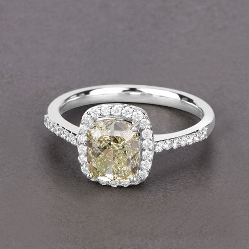 IGI Certified 2.05 Carat Genuine Light Yellow Diamond Center and 0.29cttw White Diamond 18K White Gold Ring (2.34cttw) by Bids.com