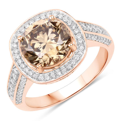 IGI Certified 3.01 Carat Genuine Brown Diamond Center and 0.52cttw White Diamond 18K Rose Gold Ring (3.53cttw) by Bids.com
