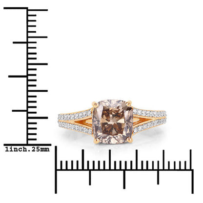 IGI Certified 3.03 Carat Genuine Brown Diamond Center and 0.32cttw White Diamond 18K Yellow Gold Ring (3.35cttw) by Bids.com