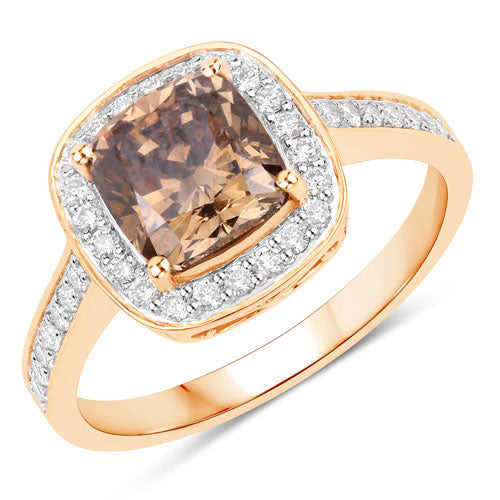 IGI Certified 2.19 Carat Genuine Brown Diamond Center and 0.36cttw White Diamond 18K Yellow Gold Ring (2.55cttw) by Bids.com