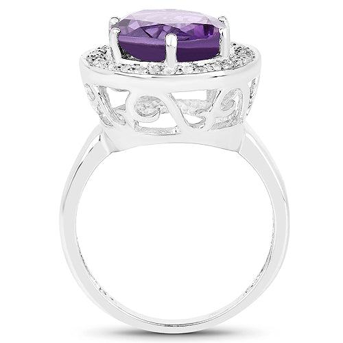 4.27 Carat Genuine Amethyst and White Topaz .925 Sterling Silver Ring by Bids.com