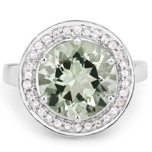 4.94 Carat Genuine Green Amethyst and White Topaz .925 Sterling Silver Ring by Bids.com