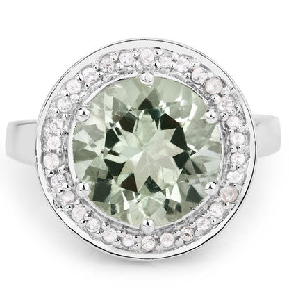 4.94 Carat Genuine Green Amethyst and White Topaz .925 Sterling Silver Ring by Bids.com
