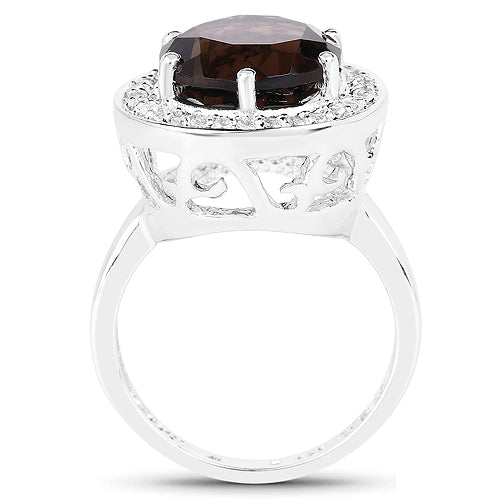 4.52 Carat Genuine Smoky Quartz and White Topaz .925 Sterling Silver Ring by Bids.com