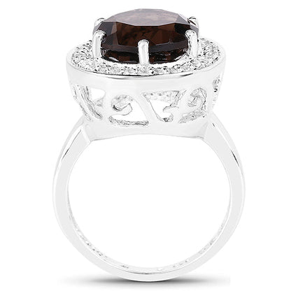 4.52 Carat Genuine Smoky Quartz and White Topaz .925 Sterling Silver Ring by Bids.com