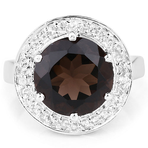 4.52 Carat Genuine Smoky Quartz and White Topaz .925 Sterling Silver Ring by Bids.com