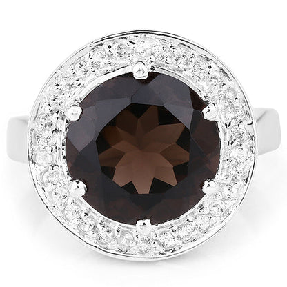 4.52 Carat Genuine Smoky Quartz and White Topaz .925 Sterling Silver Ring by Bids.com