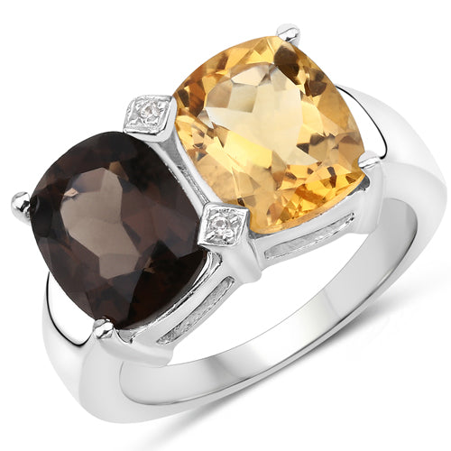 5.01 Carat Genuine Smoky Quartz, Citrine and White Sapphire .925 Sterling Silver Ring by Bids.com