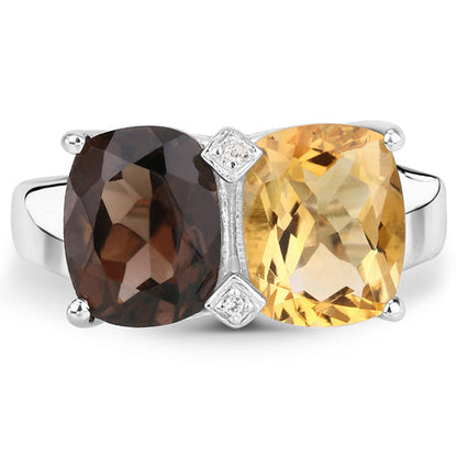 5.01 Carat Genuine Smoky Quartz, Citrine and White Sapphire .925 Sterling Silver Ring by Bids.com