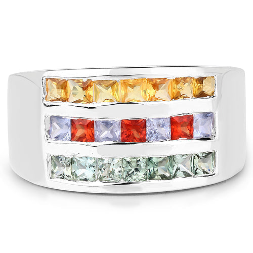 1.69 Carat Genuine Multi Sapphire .925 Sterling Silver Ring by Bids.com