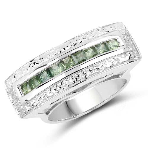 1.08 Carat Genuine Green Sapphire .925 Sterling Silver Ring  DestGlow