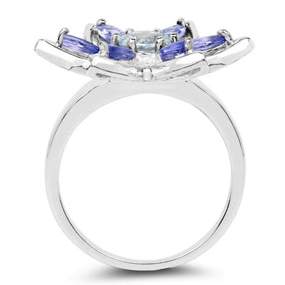 1.34 Carat Genuine Aquamarine and Tanzanite .925 Sterling Silver Ring by Bids.com
