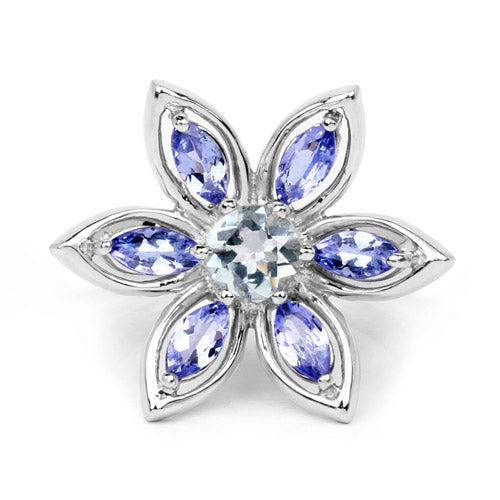 1.34 Carat Genuine Aquamarine and Tanzanite .925 Sterling Silver Ring by Bids.com