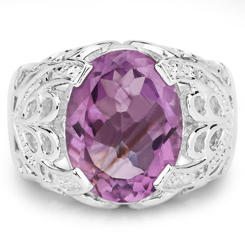 8.24 Carat Genuine Amethyst and White Topaz .925 Sterling Silver Ring by Bids.com