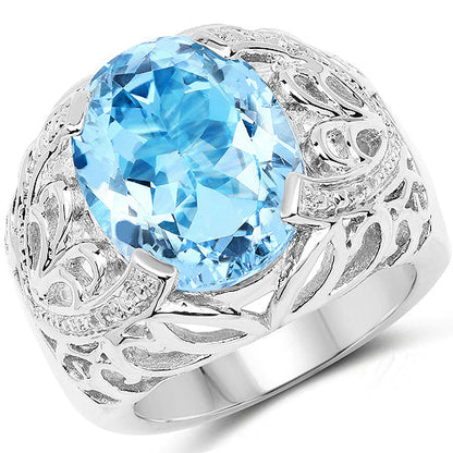 11.29 Carat Genuine Blue Topaz and White Topaz .925 Sterling Silver Ring by Bids.com
