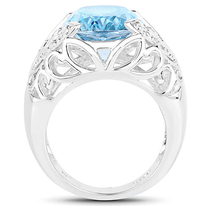 11.29 Carat Genuine Blue Topaz and White Topaz .925 Sterling Silver Ring by Bids.com