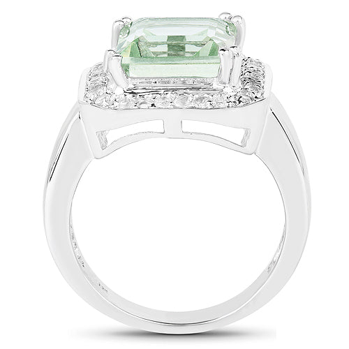5.21 Carat Genuine Green Amethyst and White Topaz .925 Sterling Silver Ring by Bids.com