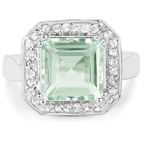 5.21 Carat Genuine Green Amethyst and White Topaz .925 Sterling Silver Ring by Bids.com