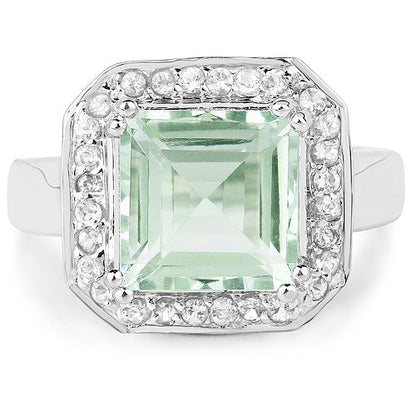 5.21 Carat Genuine Green Amethyst and White Topaz .925 Sterling Silver Ring by Bids.com